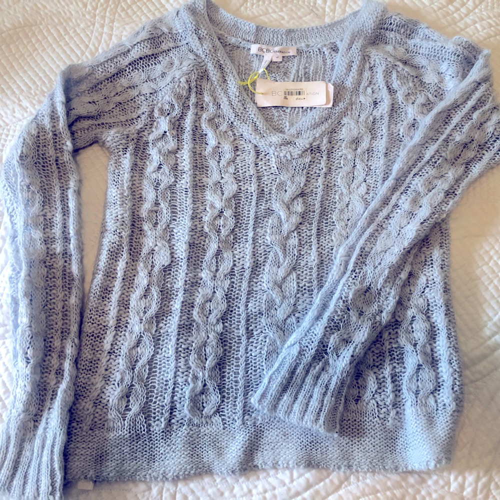 NWT baby blue cable knit sweater size medium